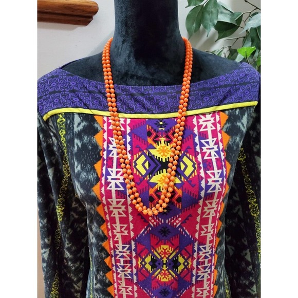 ILE Women's Multicolor Polyester Boat Neck Long Sleeve Knee Length Dress Size 18 - Picture 2 of 12